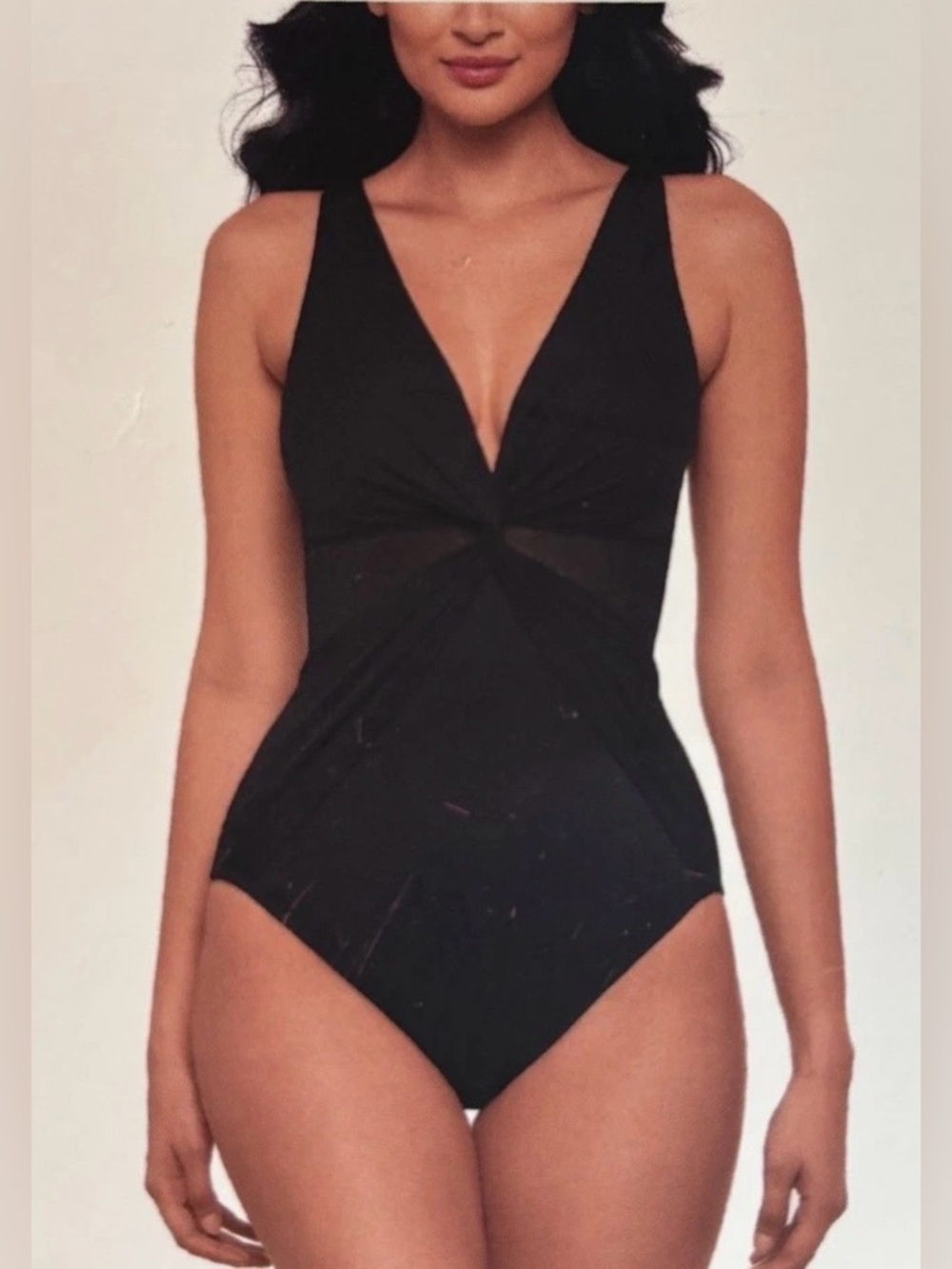 Miradonna by Miraclesuit Black Twisted-Front One-Piece Swimsuit Size 8
